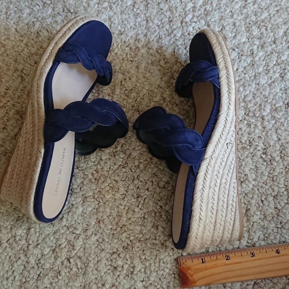 Stuart Weitzman navy Blue Twist Suede  Wedge Sandals size 6.5 - Picture 10 of 13